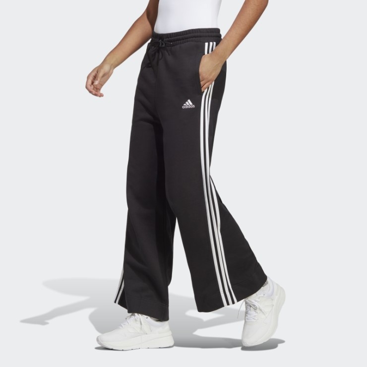 Pantalones Anchos De Felpa Francesa De 3 Rayas Essentials Adidas Negro
