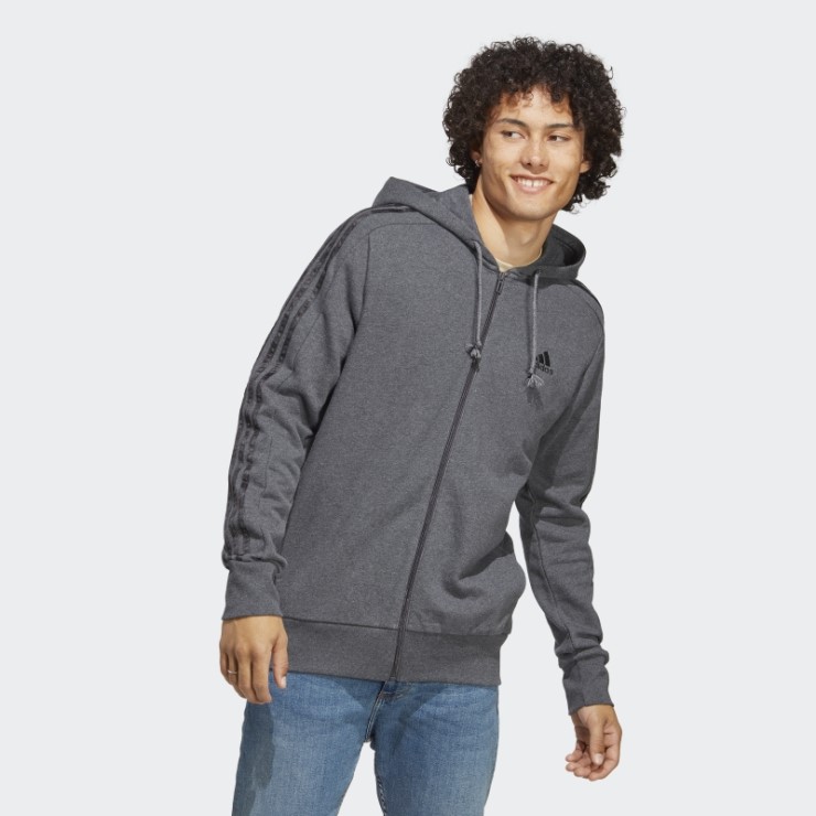 Gris Oscuro Jaspeado Adidas Essentials French Terry Sudadera Con Capucha Y Cremallera Completa De 3 Rayas