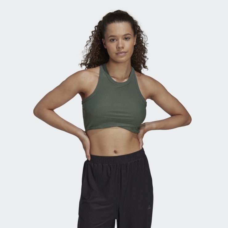 Camiseta De Tirantes Adidas Yoga Studio Wrap Wrap Rib Verde óxido