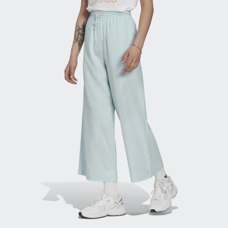 Pantalón Ancho De Lino Azul 7/8 Adidas