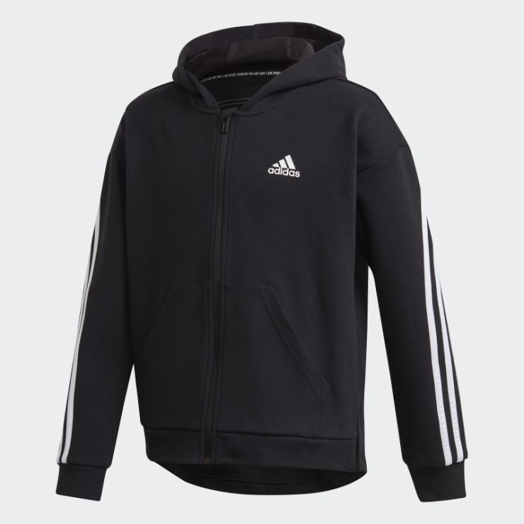 Adidas Sudadera Negra Con 3 Rayas Y Cremallera Completa