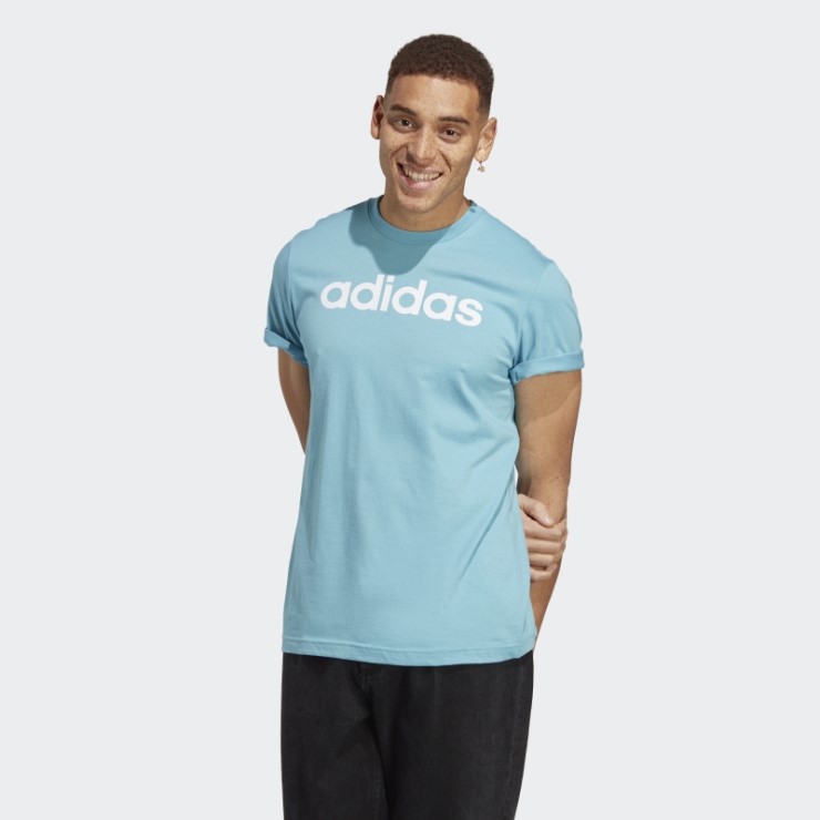 Camiseta Azul Esencial Con Logo Bordado Lineal De Jersey Sencillo Adidas