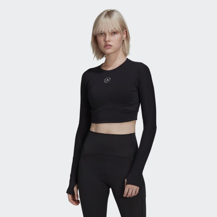Adidas By Stella Mccartney Truestrength Cropped Manga Larga Moda Negro