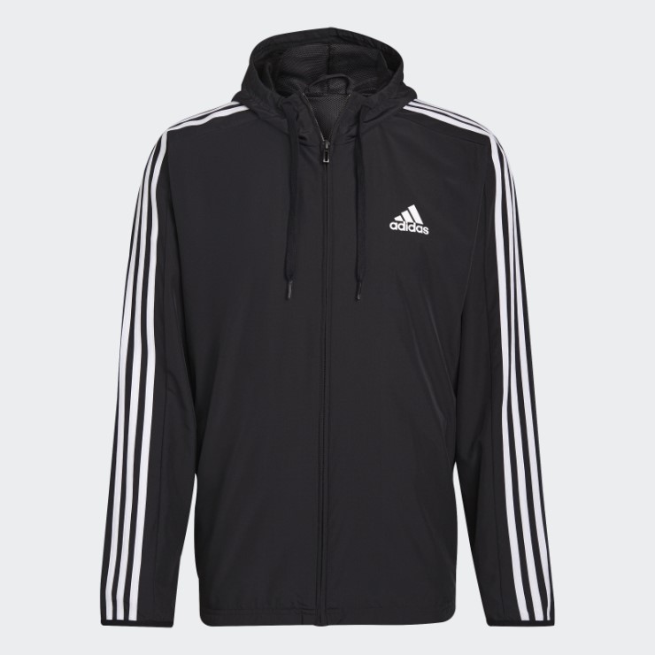 Chaqueta Cortavientos Adidas Essentials Knit 3 Rayas Negro