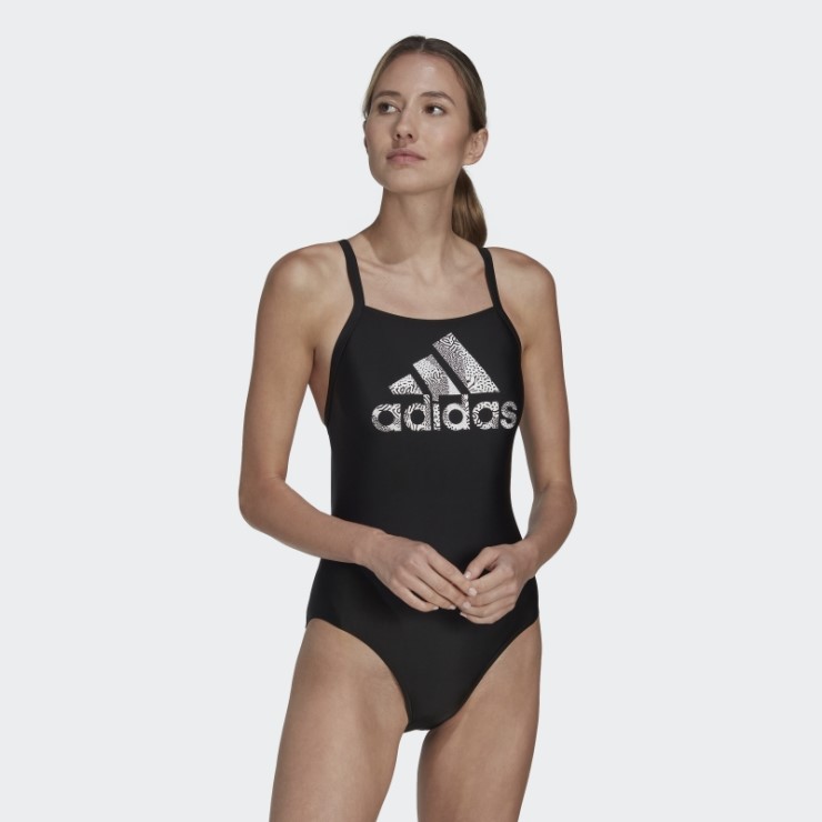 Traje De Baño Negro Con Logo Grande De Adidas