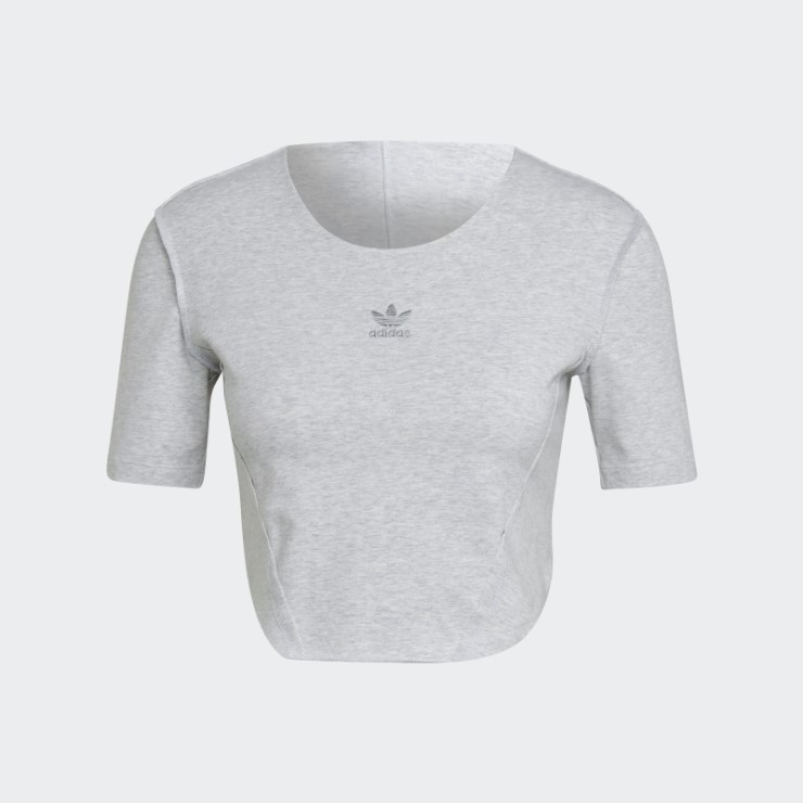 Camiseta Crop Loungewear Adidas Gris Claro Jaspeado