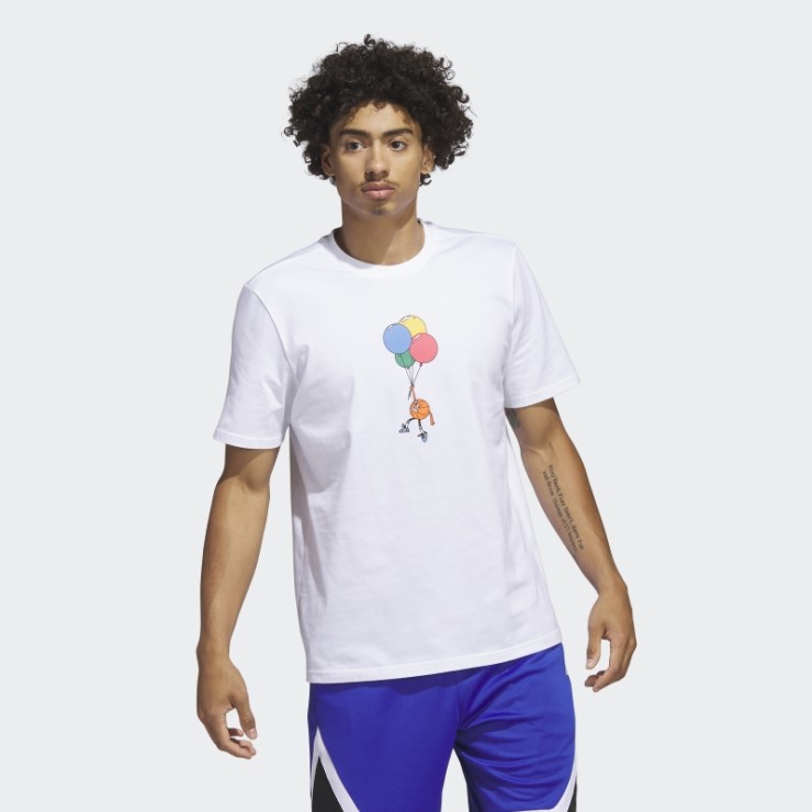 Camiseta Blanca Con Gráfico De Rayas De Baloncesto Adidas