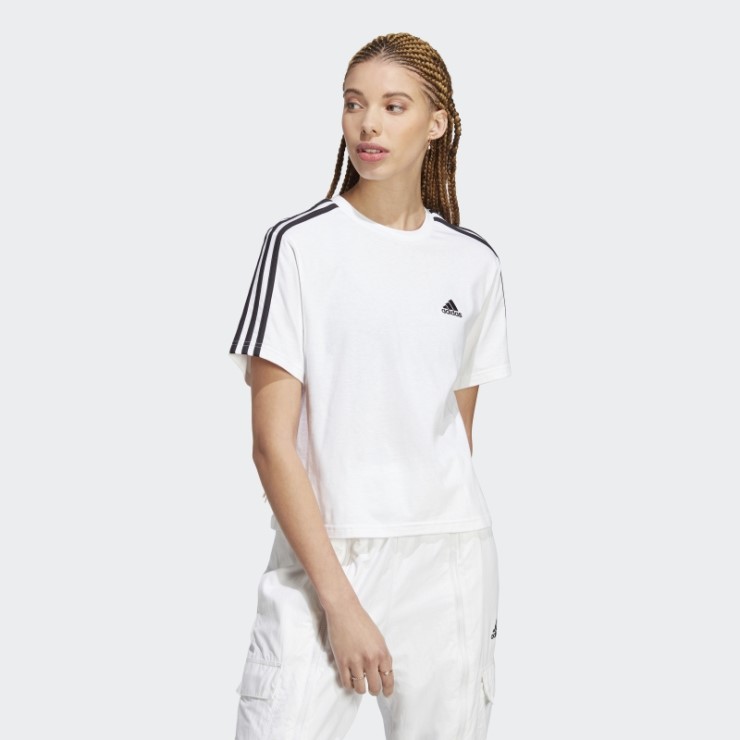Camiseta Corta De Punto Liso Con 3 Rayas Essentials Blanco Adidas