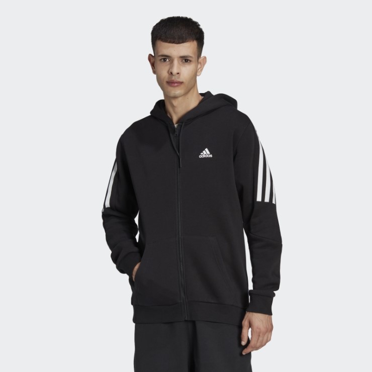 Adidas Sudadera Con Capucha Y Cremallera Completa De 3 Rayas Con íconos Del Futuro Negro