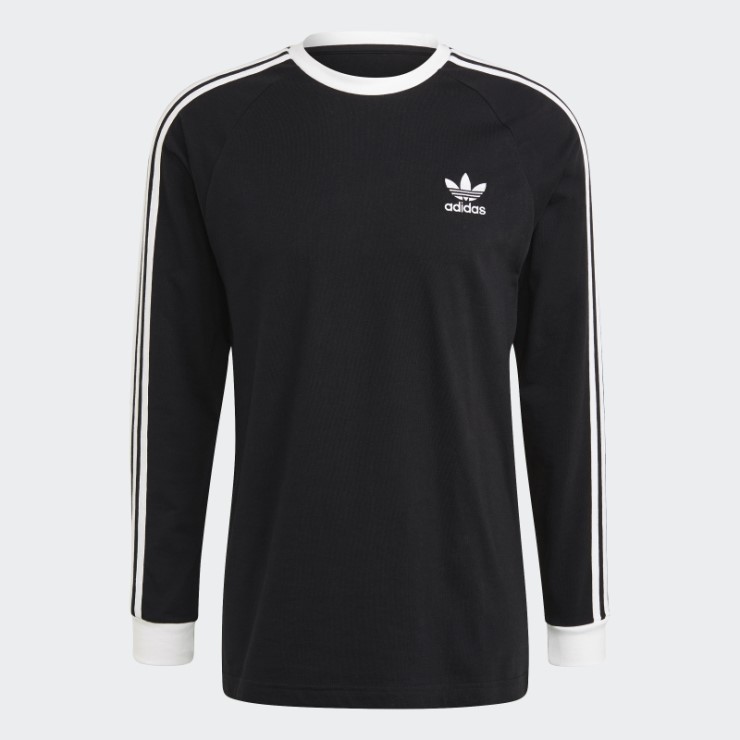Adidas Camiseta De Manga Larga Con 3 Rayas Clásicas En Negro Adicolor Adidas