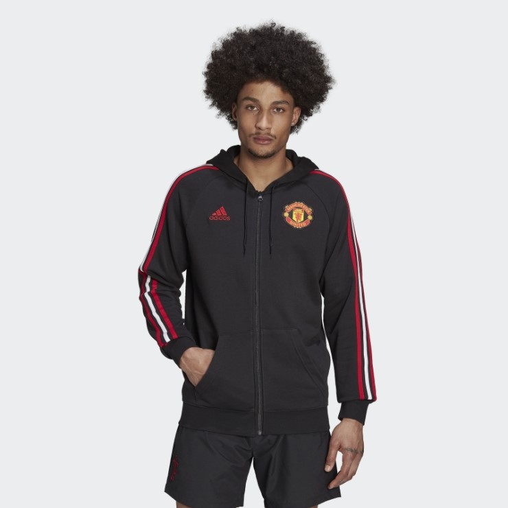 Manchester United Sudadera Con Capucha Y Cremallera Completa De 3 Rayas Adidas Negro