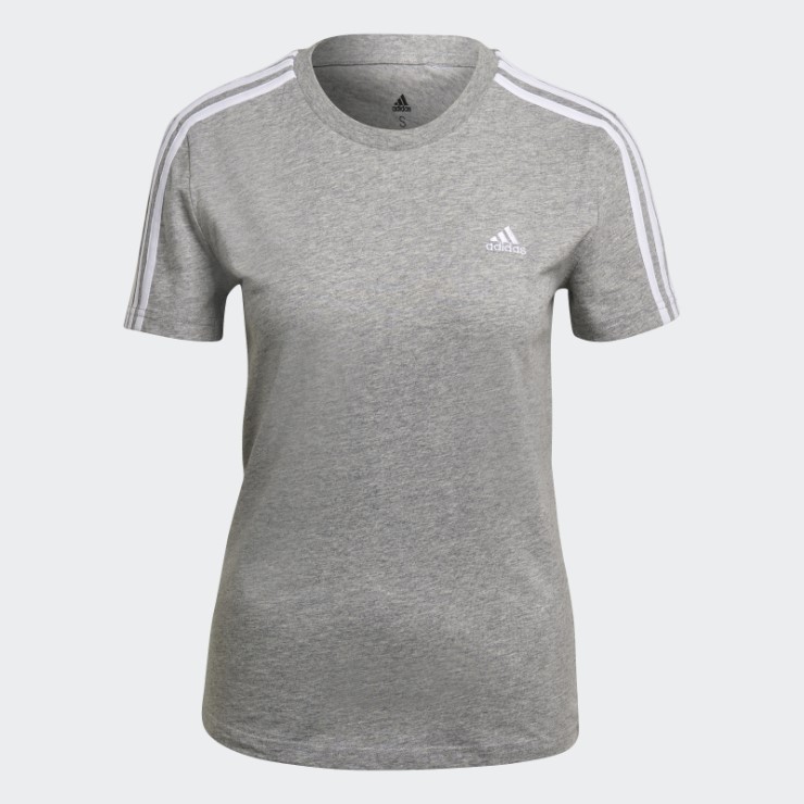 Camiseta Adidas Essentials Slim 3 Rayas Gris Medio