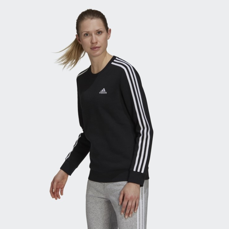 Sudadera Essentials 3 Bandas De Forro Polar Negro Adidas