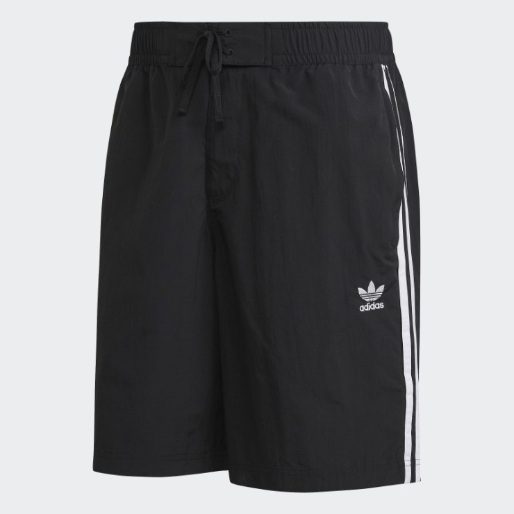 Shorts De Playa Adidas Negros Adicolor Con 3 Rayas