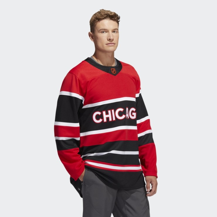 Adidas Blackhawks Auténtico Reverso Retro Wordmark Camiseta Rojo