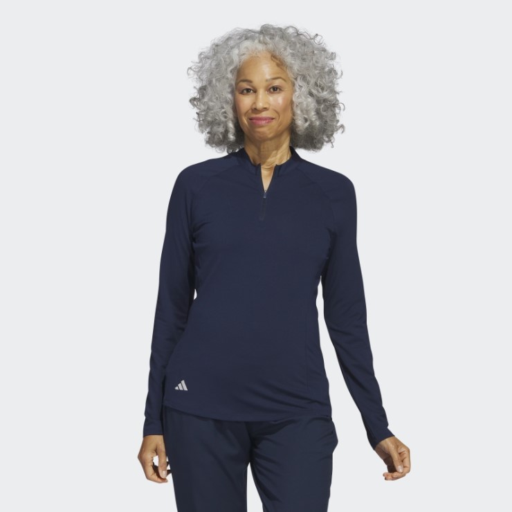 Polo De Golf De Manga Larga Con Cremallera De Un Cuarto En Azul Marino De Adidas