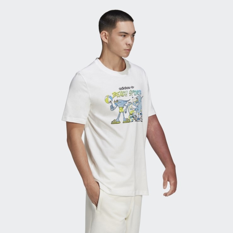 Adidas Camiseta Blanca Con Gráfico De Pez Stoked