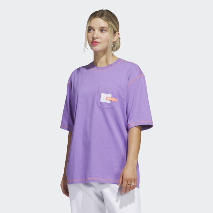 Camiseta Violeta Sport Con Bolsillo Estilo Boyfriend Adidas
