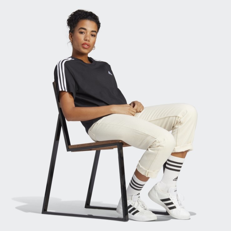 Adidas Essentials 3-stripes Single Jersey Crop Top Blanco Elegante
