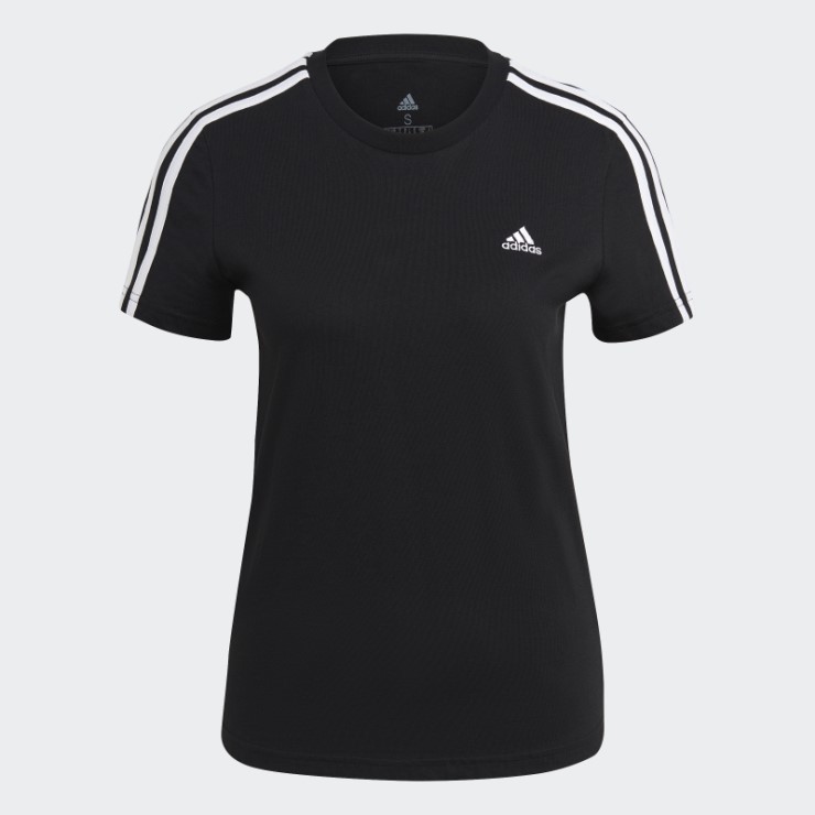 Camiseta Negra Essentials Slim Con 3 Rayas Adidas