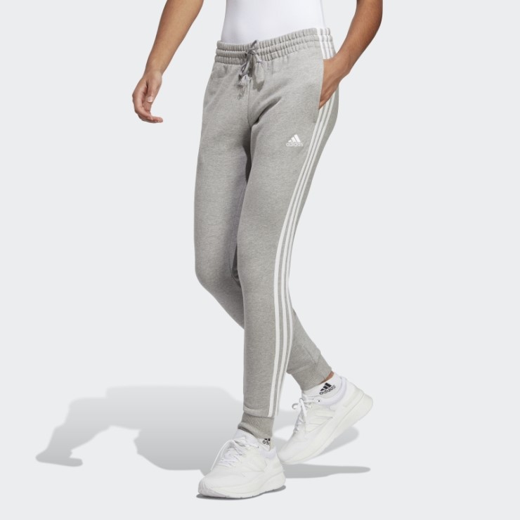 Pantalones Adidas Essentials De 3 Rayas De Felpa Francesa Con Puños En Gris Medio