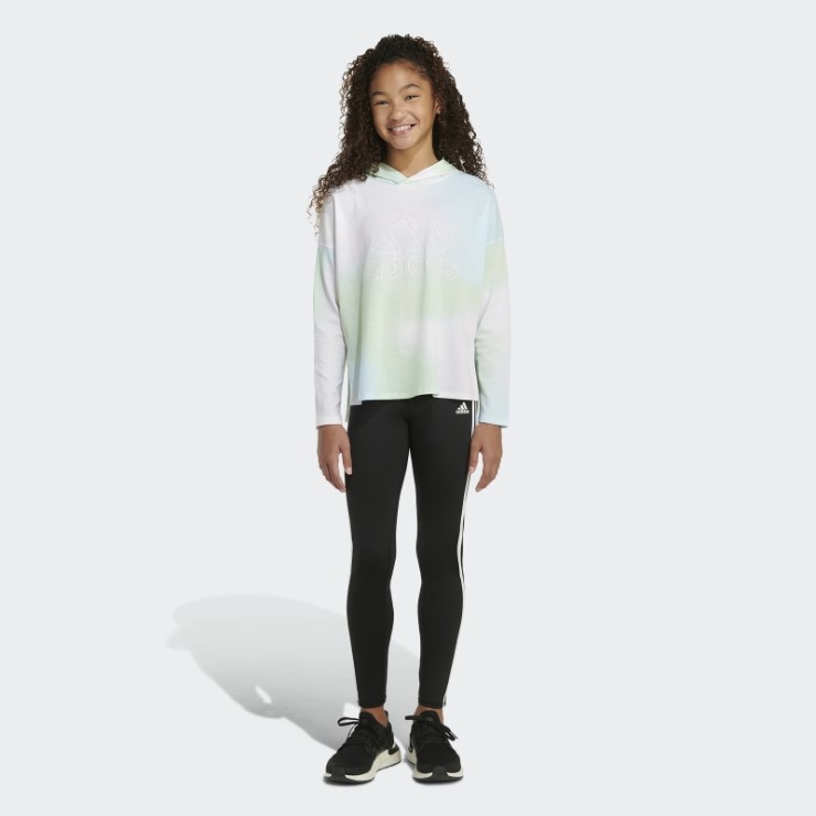 Adidas Camiseta Blanca De Manga Larga Con Capucha Y Dobladillo Redondeado