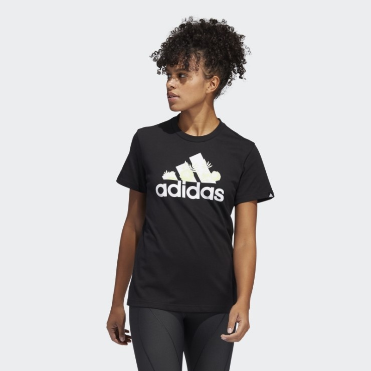 Camiseta De Superhéroe Con Logo Gráfico Floral Negro Adidas