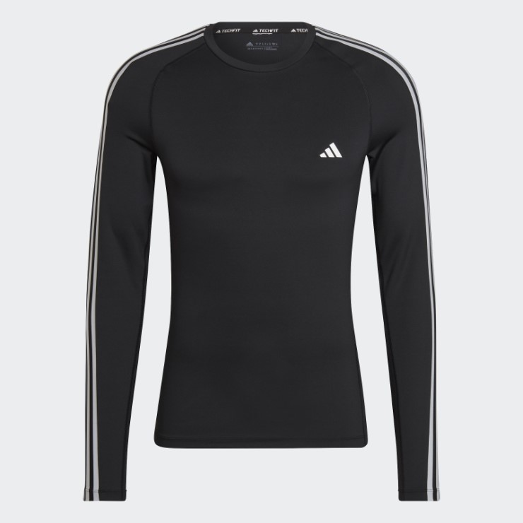 Camiseta De Entrenamiento De Manga Larga Con 3 Rayas Techfit Negra Adidas
