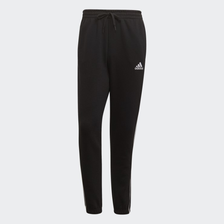 Pantalón Adidas Essentials De 3 Bandas Con Puños Elásticos Y Forro Polar En Negro