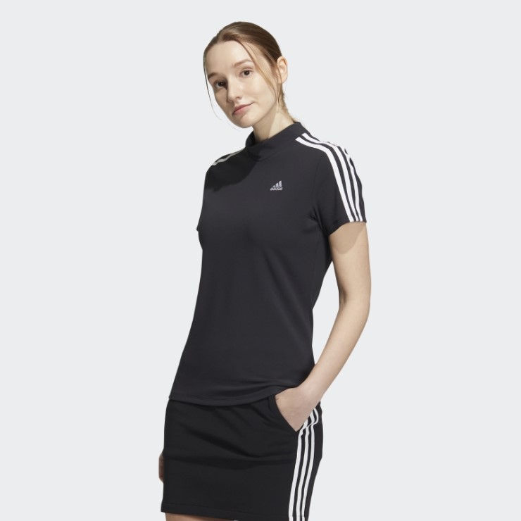 Camiseta Adidas Negra Con Cuello Alto Y 3 Rayas
