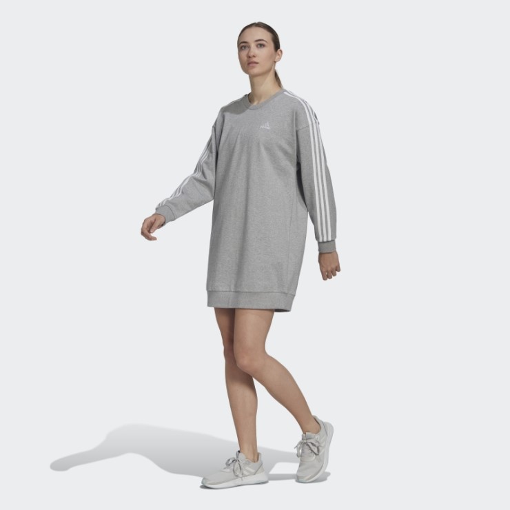 Adidas Essentials Vestido Gris Medio Con 3 Rayas