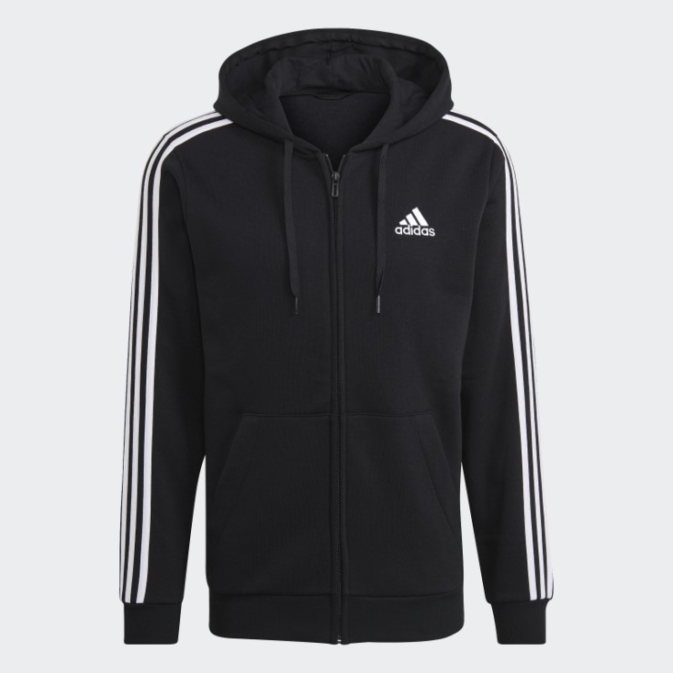 Sudadera Con Capucha Y Cremallera Completa Essentials Fleece 3 Rayas Adidas Negro