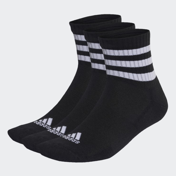 Calcetines Negros Acolchados De 3 Rayas De Ropa Deportiva De Corte Medio 3 Pares Adidas