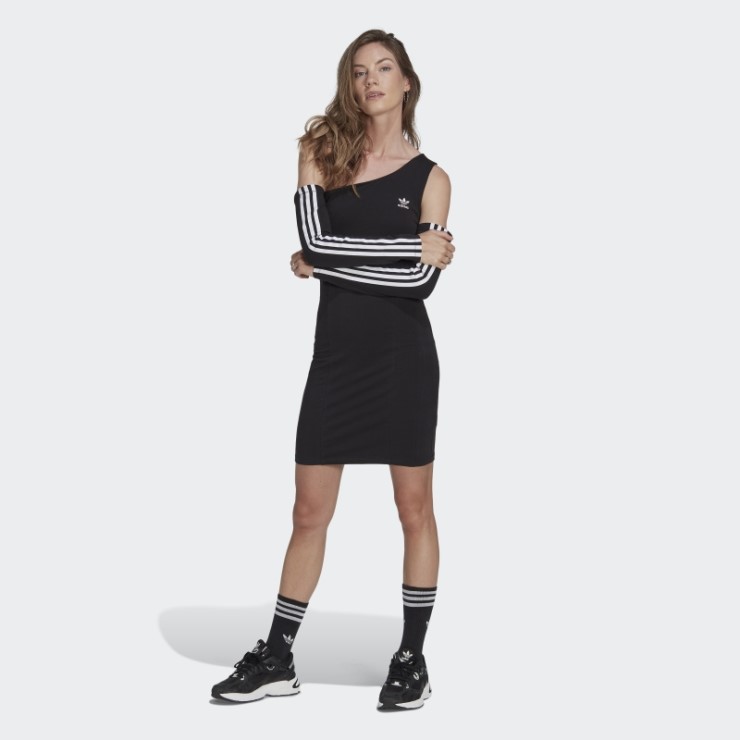 Vestido De Manga Larga Con Recorte De Trébol Adicolor Adidas Negro