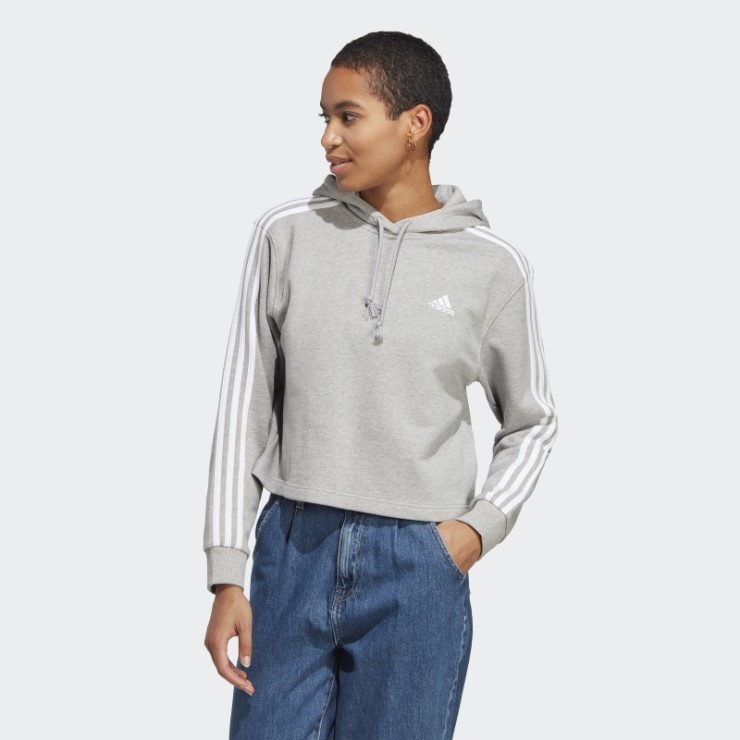 Adidas Essentials 3-stripes French Terry Crop Sudadera Con Capucha Blanco Caliente