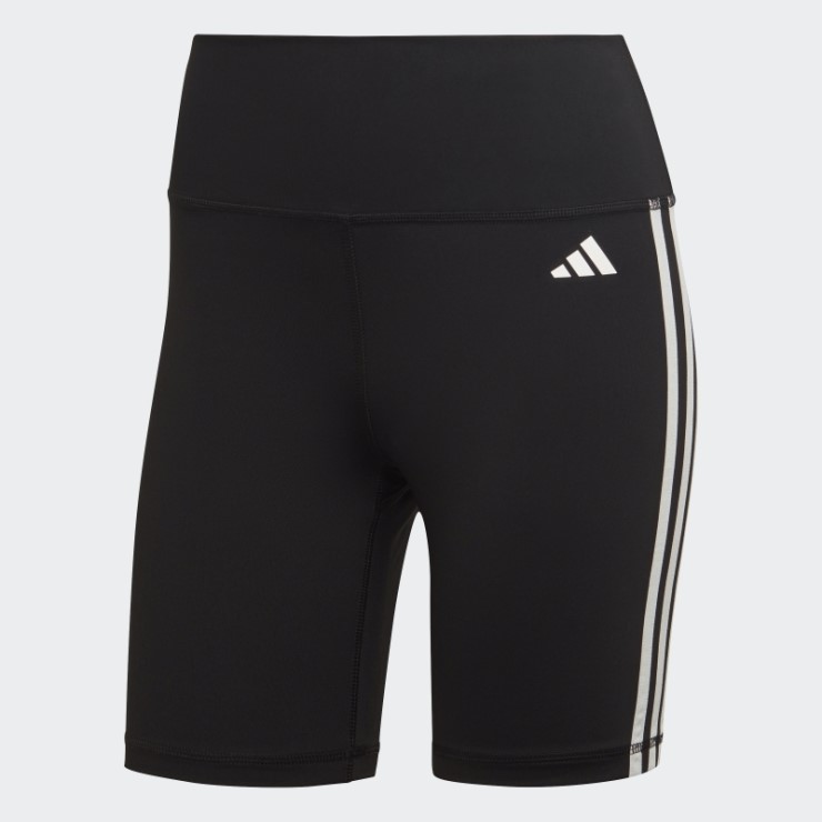 Leggings Cortos De Talle Alto Con 3 Rayas De Essentials De Entrenamiento Negros De Adidas