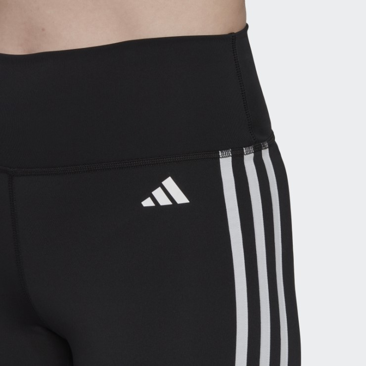 Leggings Cortos De Talle Alto Con 3 Rayas De Essentials De Entrenamiento Negros De Adidas