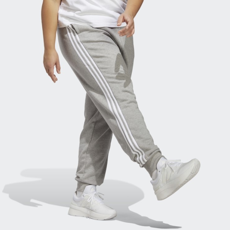 Pantalón Gris Medio Con Puños De Rizo De 3 Rayas Esenciales (talla Grande) Adidas