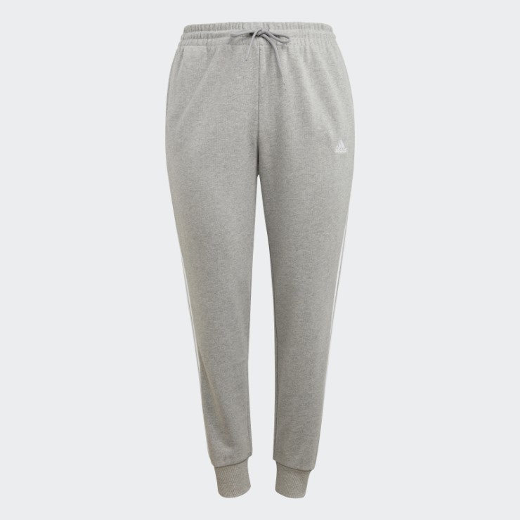 Pantalón Gris Medio Con Puños De Rizo De 3 Rayas Esenciales (talla Grande) Adidas