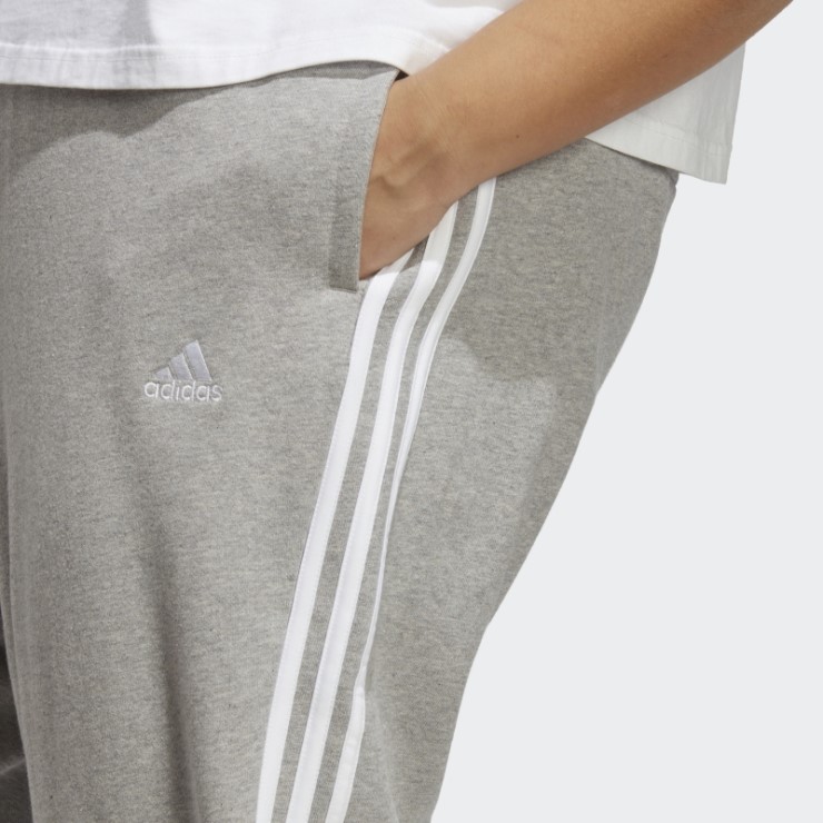 Pantalón Gris Medio Con Puños De Rizo De 3 Rayas Esenciales (talla Grande) Adidas