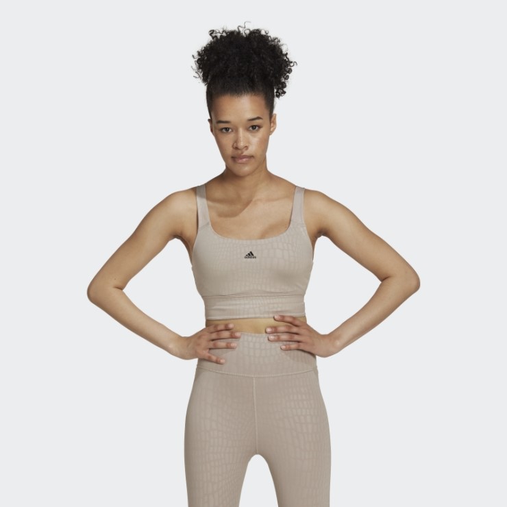 Sujetador Largo Powerimpact Training De Sujeción Media Beige Adidas