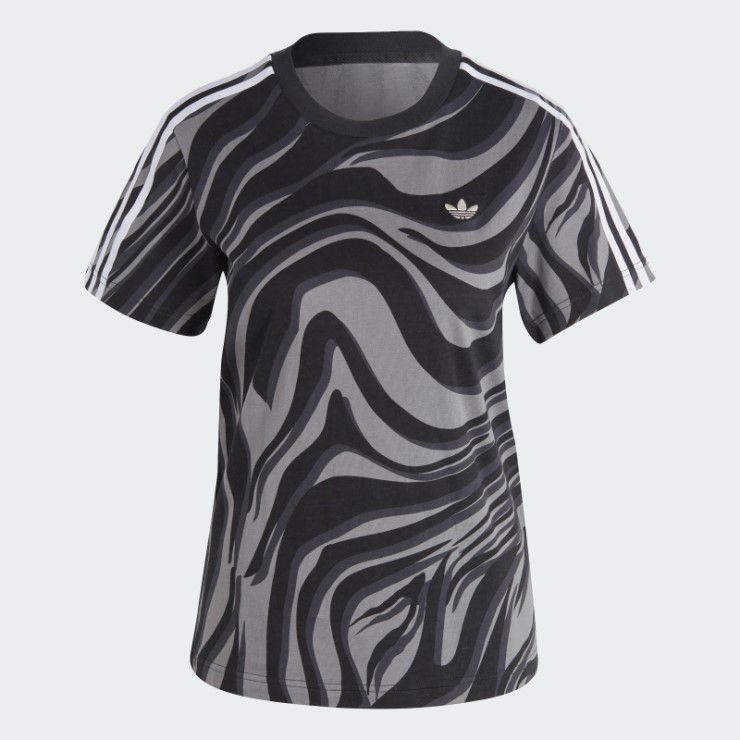 Adidas Camiseta Negra Abstracta Con Estampado Animal
