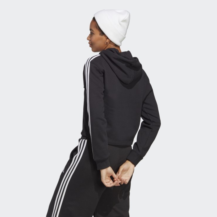 Adidas Sudadera Con Capucha Negra Essentials 3 Rayas French Terry