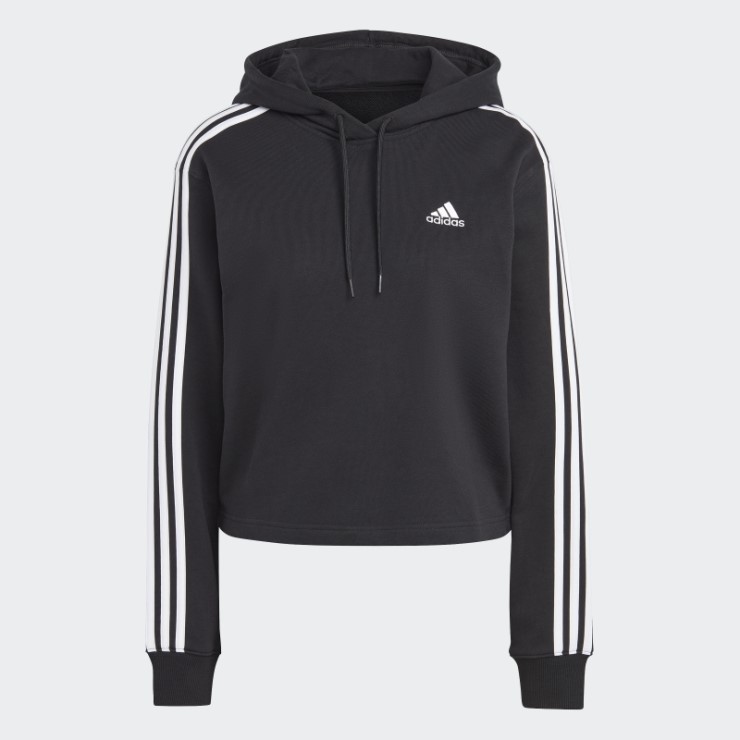Adidas Sudadera Con Capucha Negra Essentials 3 Rayas French Terry
