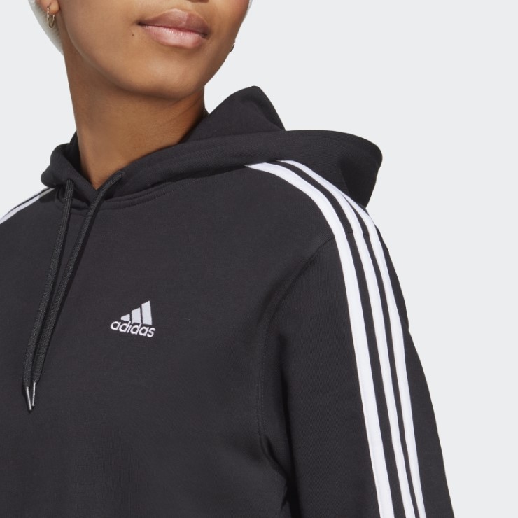 Adidas Sudadera Con Capucha Negra Essentials 3 Rayas French Terry