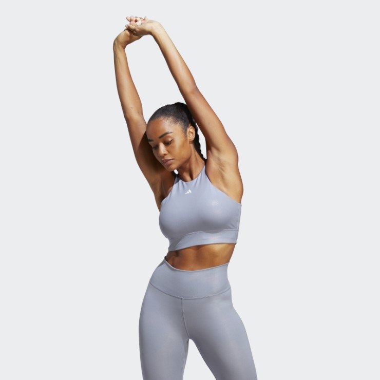 Sujetador Largo De Entrenamiento Powerimpact De Sujeción Media Plateado Violeta Adidas