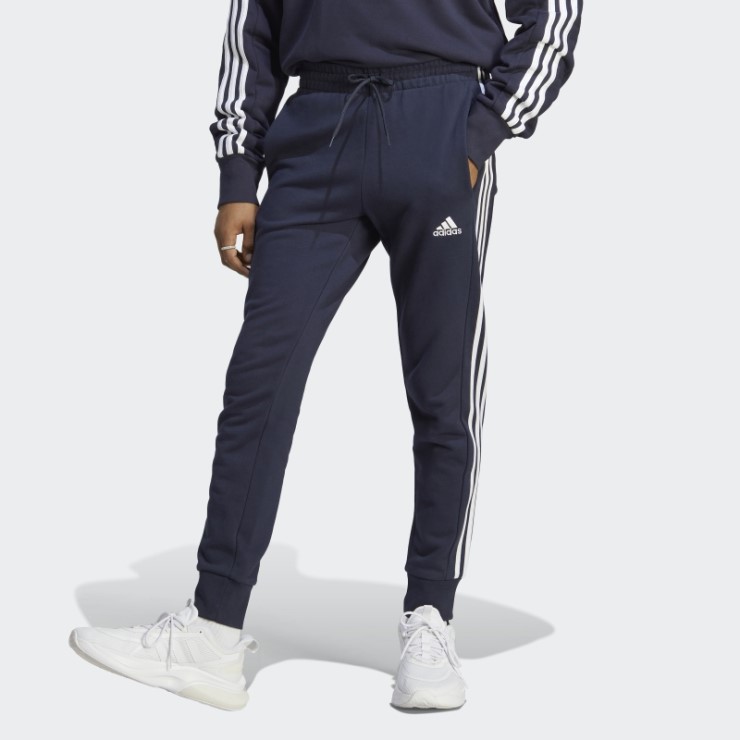 Adidas Essentials French Terry Tapered Cuff 3-stripes Pantalones Blanco Elegante