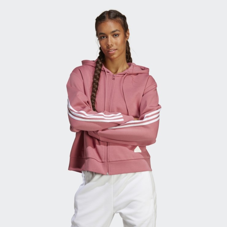Adidas Future Icons Sudadera Con Capucha Y Cremallera Completa De 3 Rayas Rosa