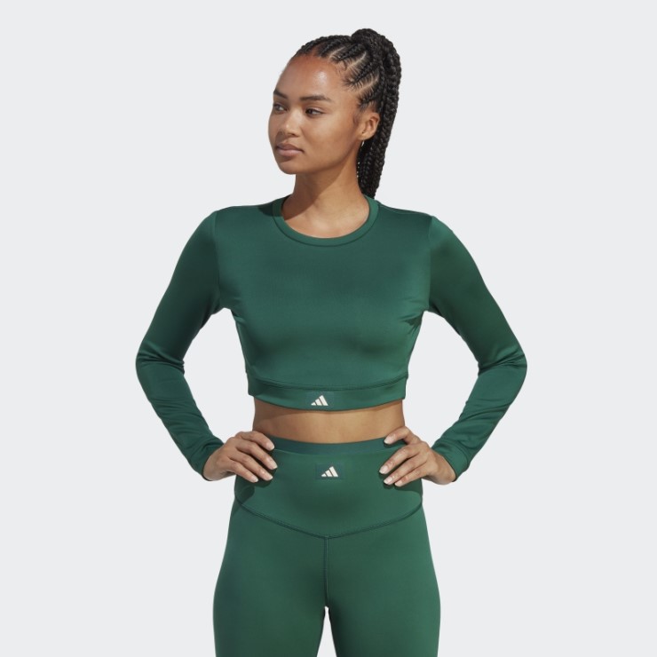 Sports Club Top De Manga Larga Crop Top Verde Adidas