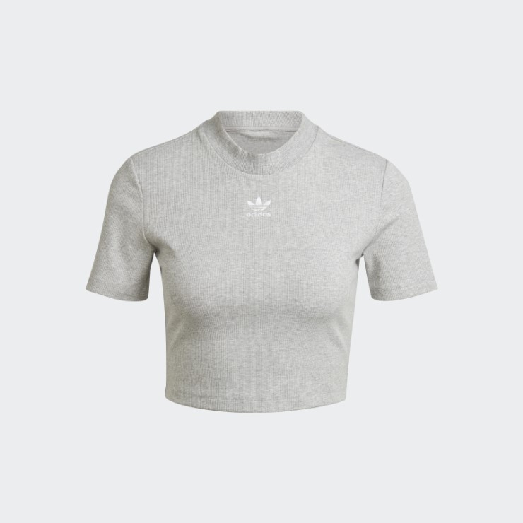 Camiseta Corta Acanalada Adicolor Essentials Gris Medio Adidas